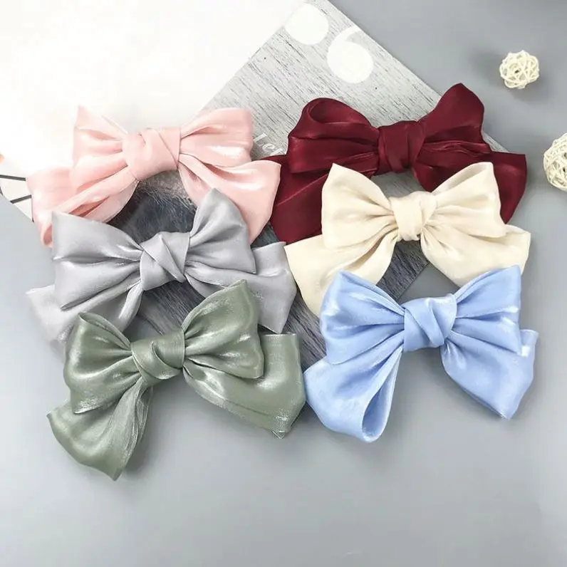 Wholesale Tulle Layered Hair Bows Large Bow Hair Slides Bowknot Soft Ribbon Clips Bow Tie Hair Barrettes with Shimmer