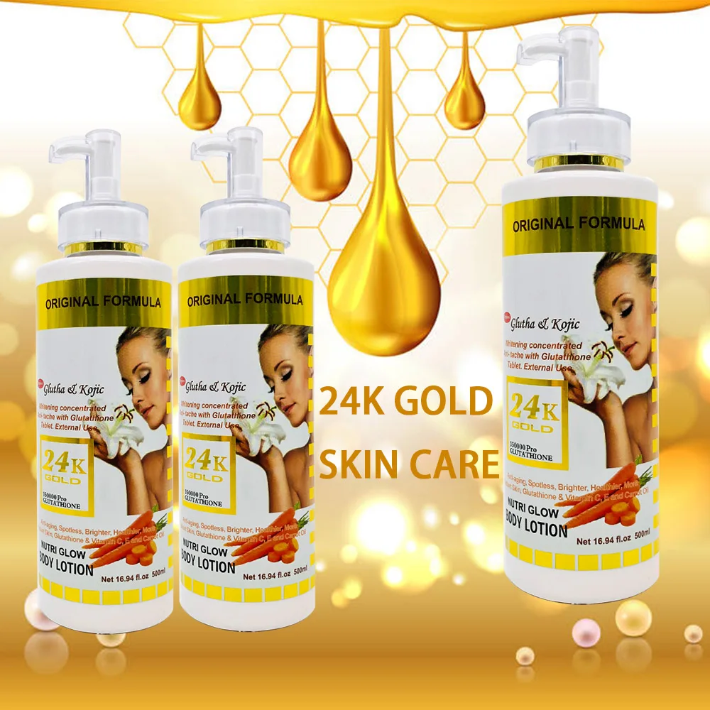 24KGold Gluta & Kojic Whitening Body Lotion Milk Moisturize Antioxidants Anti-Aging Family Size 500ML