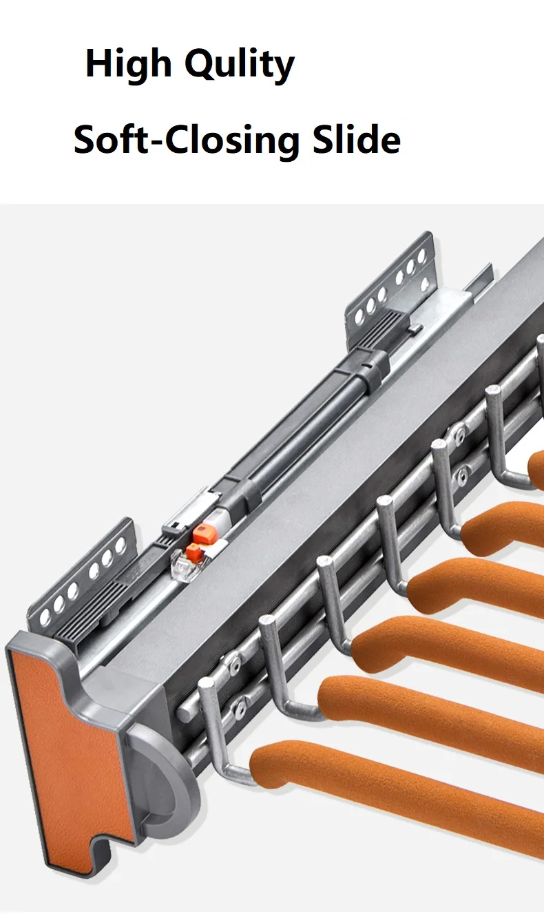 Factory Laundry Wardrobe Accessories Closet Hanger Up Single Row Soft Closing Non Slip Pull Out Clothes Trouser Rack Pants