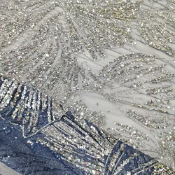 High Quality Fancy Design Shiny Glitter Bridal Wedding Lace Fabric For Lady Party Dress African Custom Silver Sequins Tulle Mesh