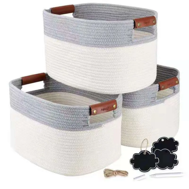 Woven Storage Basket - Large Cotton Rope Basket with durable Handles Foldable Laundry Hamper
