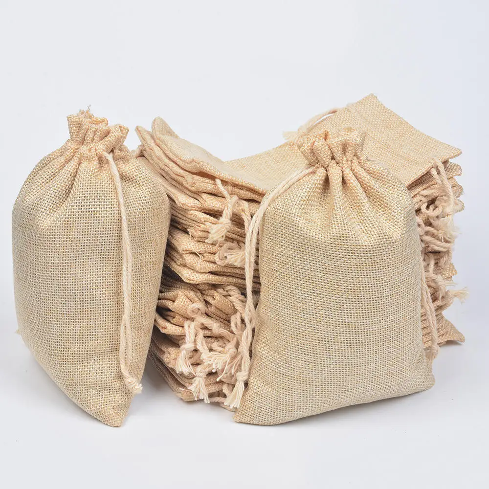 Wholesale 10 X 14 Cm Oem Custom Logo Print Small Mini Burlap Jute Drawstring Pouch Bag