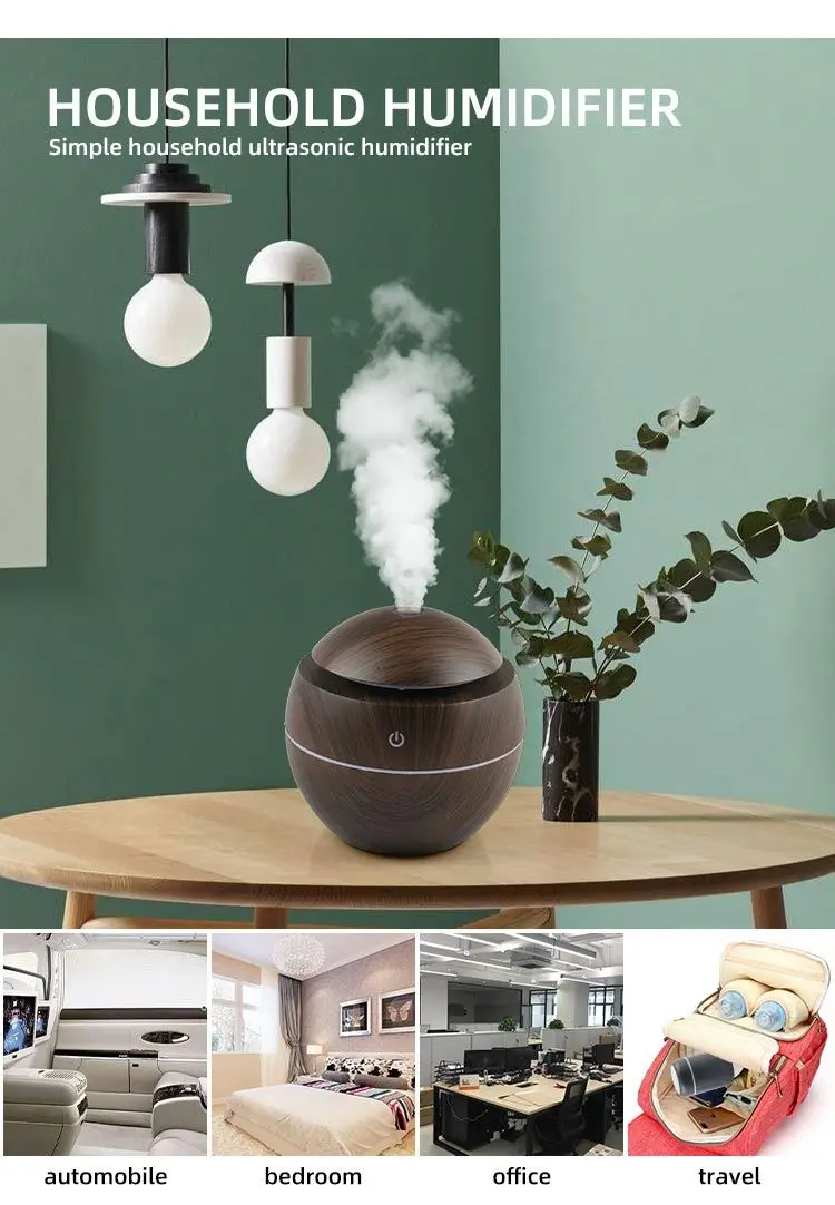 In 2022 wood grain ultrasonic mini air humidifier essential oil diffuser aromatherapy