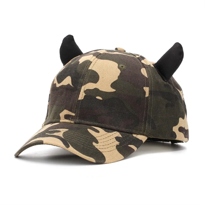 SZ1066 Women Men Camouflage Bull Baseball Cap with Horns Tactical Unisex Dad Hats Casual Adjustable Sun Hat