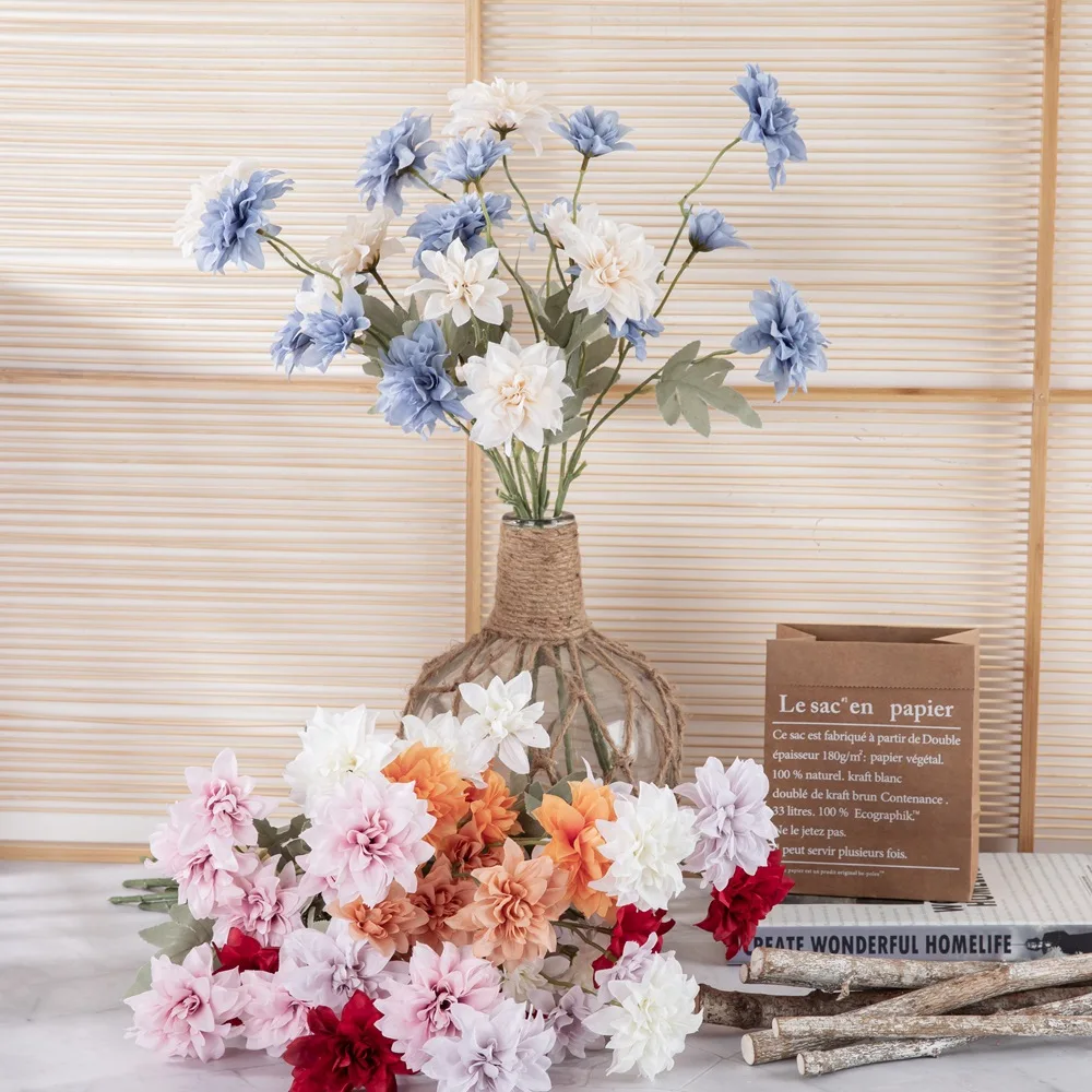 Artificial Flowers 53cm Silk Little Dahlia With Bud for Home Wedding Party