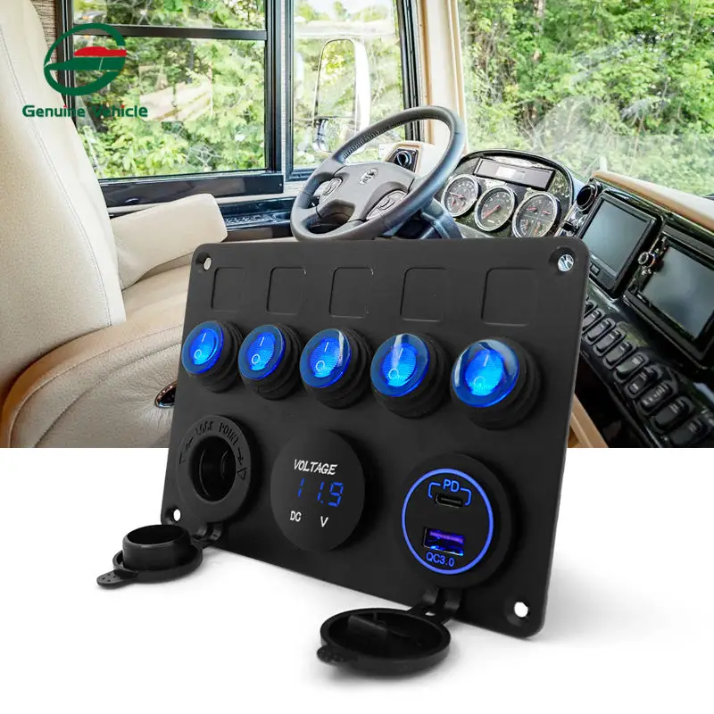 Genuine Vehicle boat marine rocker multifunctional switch panel with USB Socket for rv caravan