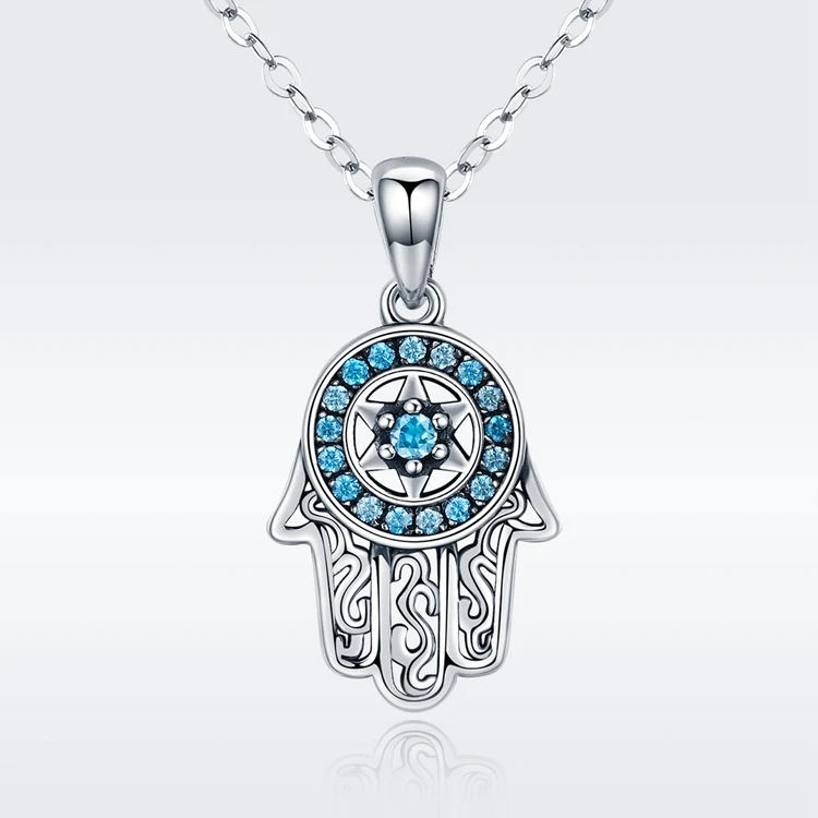 Qings 2020 Hot Selling Lucky Hand Fatima Pendant Necklace jewelry Zircon hamsa Necklace