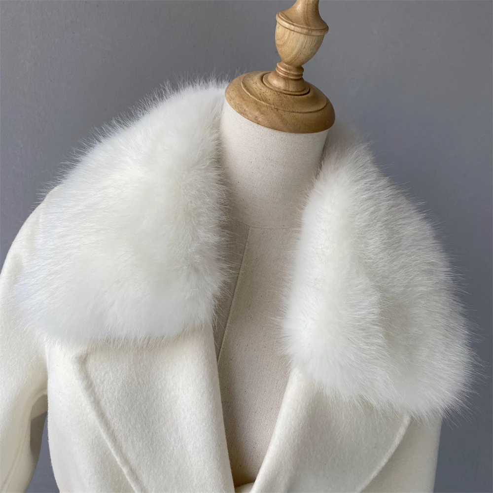 New Trending Handmade Sew High Quality Wholesale Custom Color Belt Design Women Faux Fur Wool Coat Cashmere