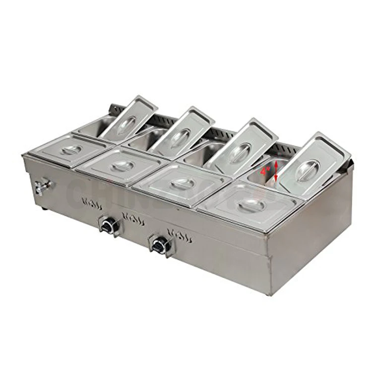 Catering Buffet Equipment Table Top 8-Pan LP Gas Bain-Marie Buffet Steam Gas Bain Marie Food Warmer