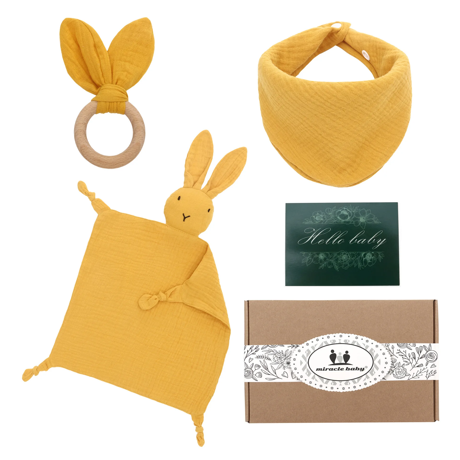 Manufacturer Muslin Triangle Bib Teething Toy Baby Soothing Towel Newborn Baby Gift Set with Card