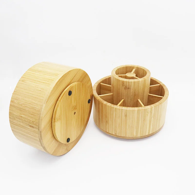 Rotating Pencil Holder with 11 Compartments wooden Office stationary accessories Bamboo Pen Holder 360 degree desk organizer