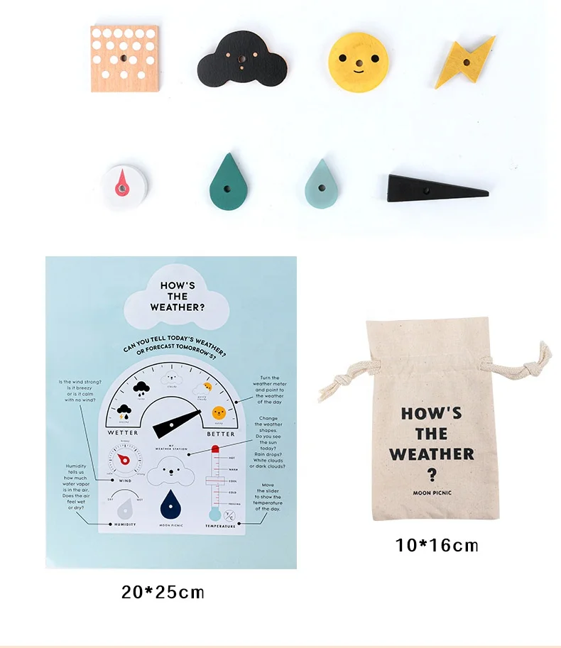 C02263 2024 New Ideas Weather Watch Toys Educational Wooden Weatherboard for Kids Perfect Climate Teaching Toy Station for Kids