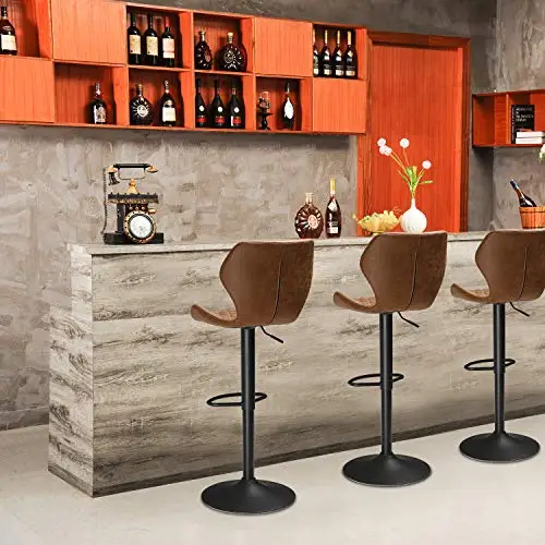 Modern Design Brown Adjustable Bar Stools Counter Height Swivel Bar Chairs for Kitchens Island with 400lbs Capacity