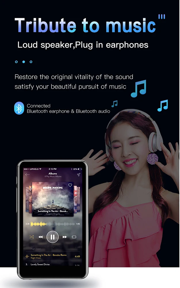 Mp3 &MP4 Player, Upgraded Android 10.O Portable HiFi Lossless Sound Music Player FM Radio,Voice Touchscreen Mp4 Player for Kids