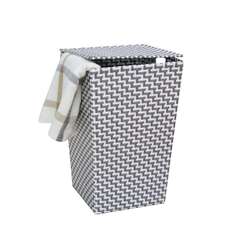 2023 дешевые двухцветные квадратные пластиковые тканые корзины для хранения белья с крышкой и ручкой