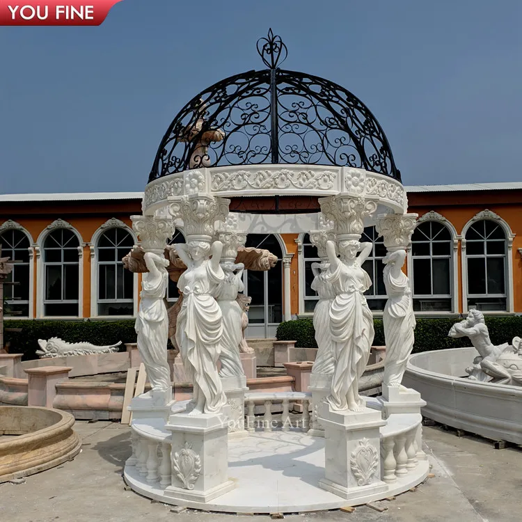 Outdoor Hand Carved Statue Pillars Garden Stone Gazebo