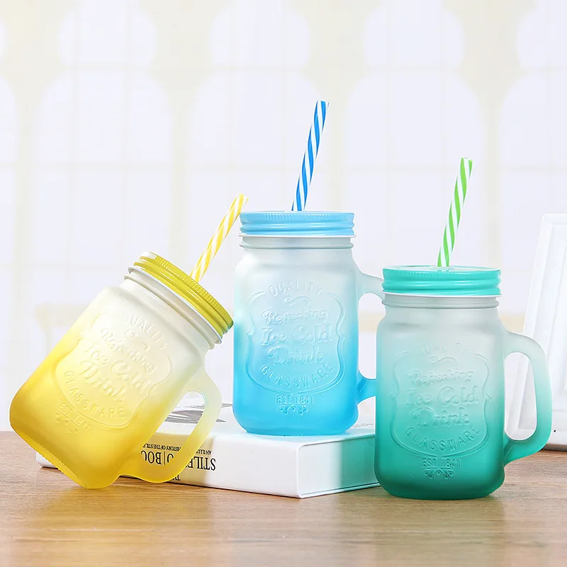 16 oz decorative wide mouth mason jar coloured juice mason jars drinking glass wholesale cover handles and straw metal lids