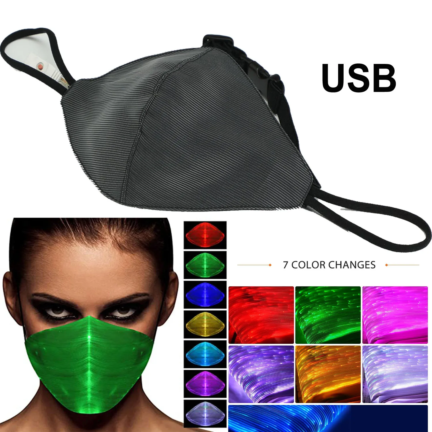 LED colorful optical fiber luminous masks for masquerade, Halloween, bungee party holiday atmosphere masks