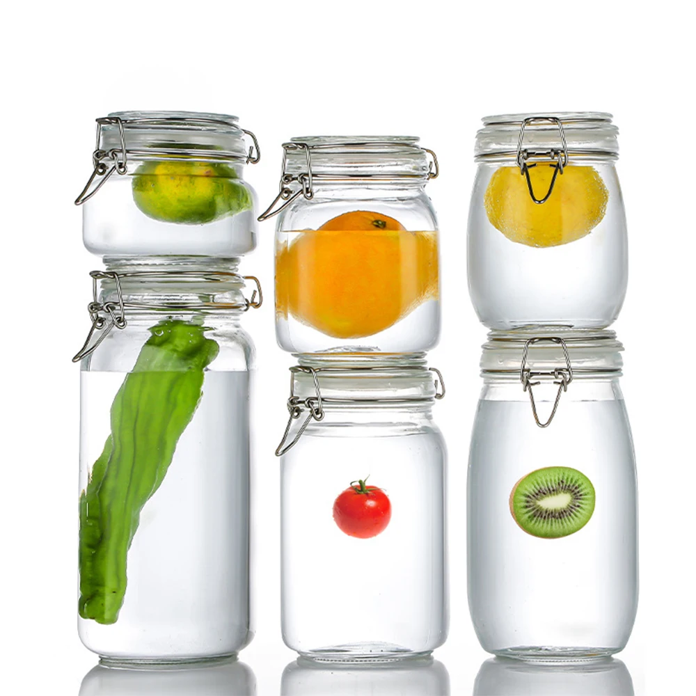 Vacuum Glass Storage Jar With metal Seal Lids / heat-resistant glass jar / Glass Containers With metal Lids airtight