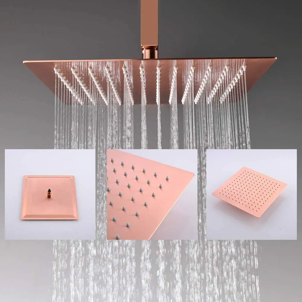 Luxury Bathroom Brass Brushed Rose Gold 10 Inch Ceiling Rainfall Shower Bath Mixer Faucet System Sets