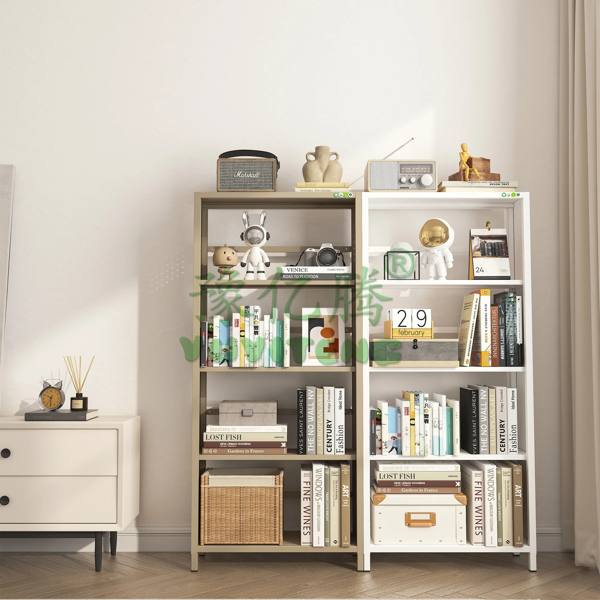 Top Sale Modern Single Sided Steel Bookcase for Books Ornaments for Bedroom School Home Office Hotel Living Room