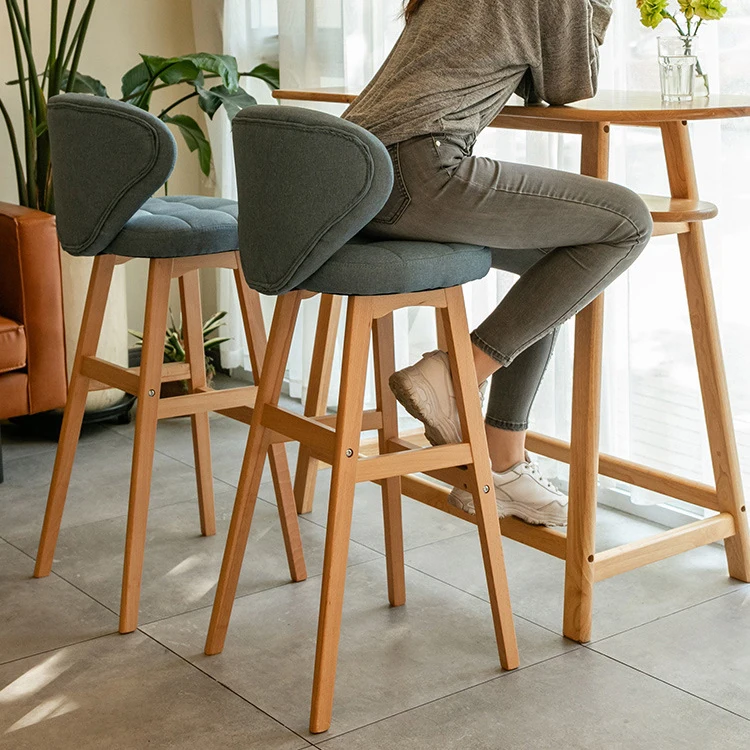 Various Good Quality High Chairs For Counter Stool Nordic Wooden Height Pu Leather Fabric Bar Stools With Backrest BC426