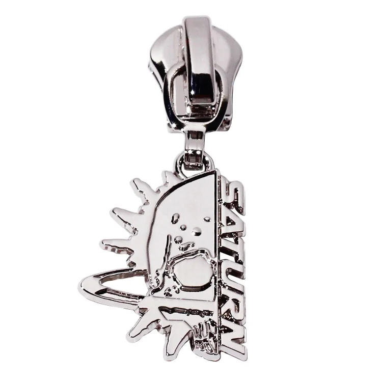 Custom designer clothing zip puller branded logos zinc alloy bag hardware replaceable head zipper charms for shoes