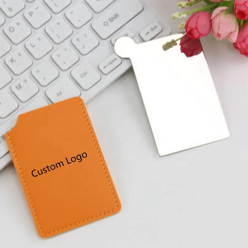 2023 New Product Stainless Steel Mirror Custom Private Label Mini Makeup Hand Hold Cosmetic Mirror Leather Pocket Mirror