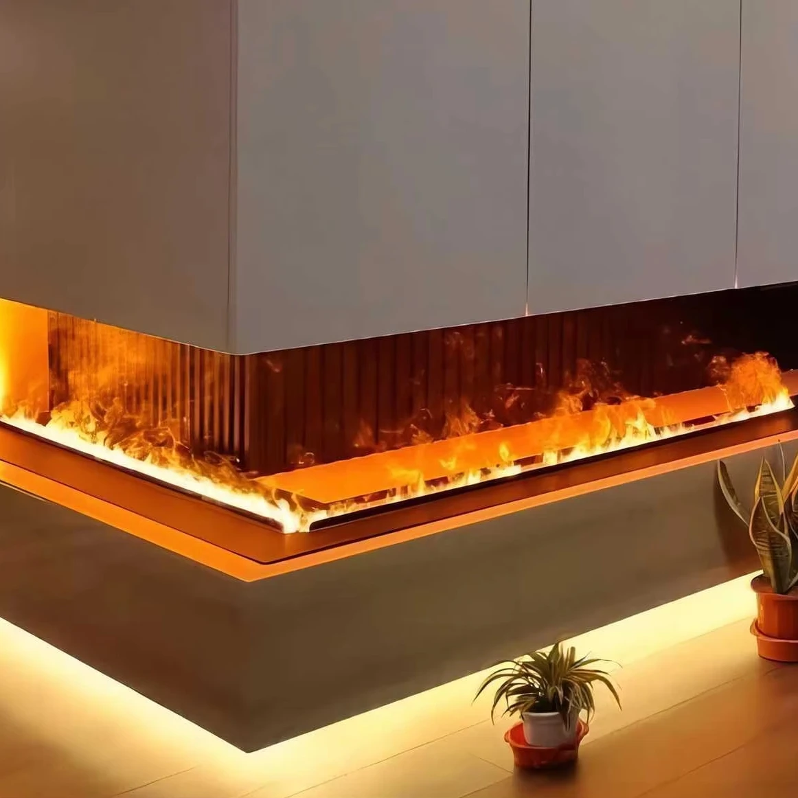 Customized L linear electric flame fireplace atomizing 3d water fireplace indoor decoration insert manufacturer