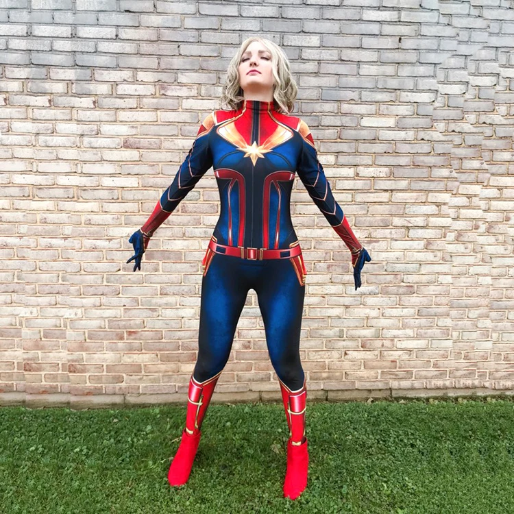 
Custom Women Super Hero Captain Marvel Cosplay Costume Bodysuits for Adults Children 