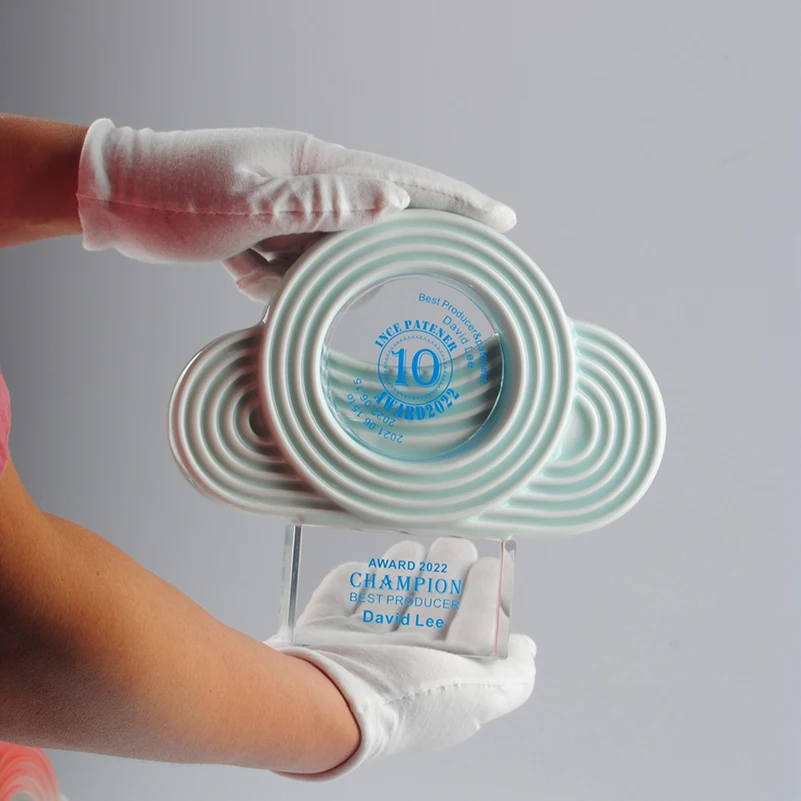 Jadevertu new design patent ceramic crystal trophy cloud trophy for SPECIAL corporate souvenir