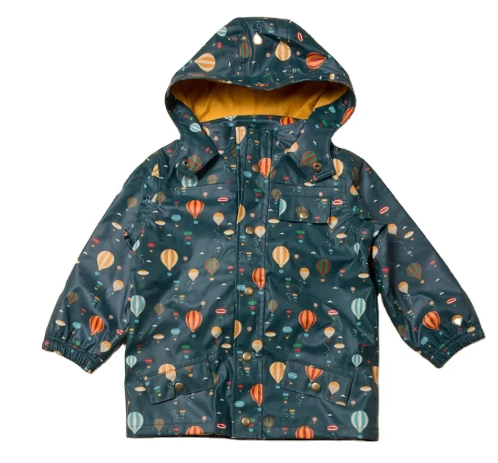 New Fashion Outdoor Kids Waterproof  PU Rain  Jackets Hooded Fleece For Baby Warm rain wear children rain coats