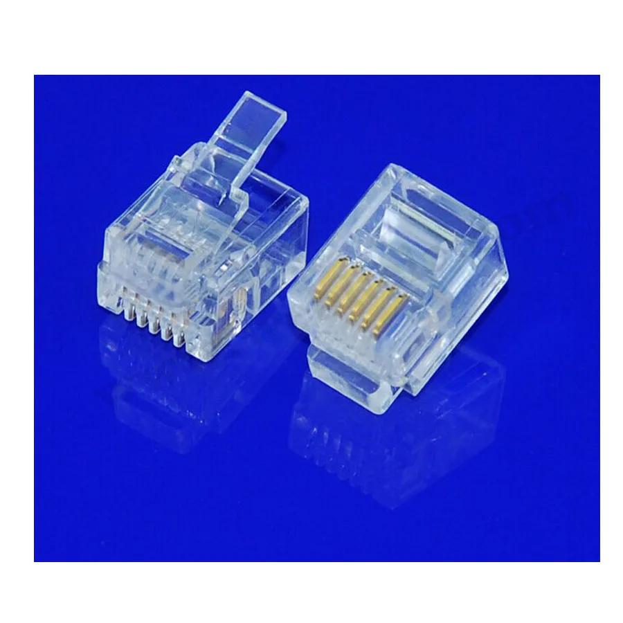 Telephone connector RJ11 6P2C UTP modular plug with right-left clip keystone jacket
