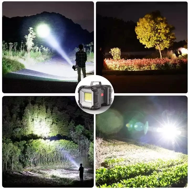 Custom LED Spotlight Torch Handheld Double Head LED Searchlight Ultralong Standby 3+4 Lights Modes Rechargeable Flashlight