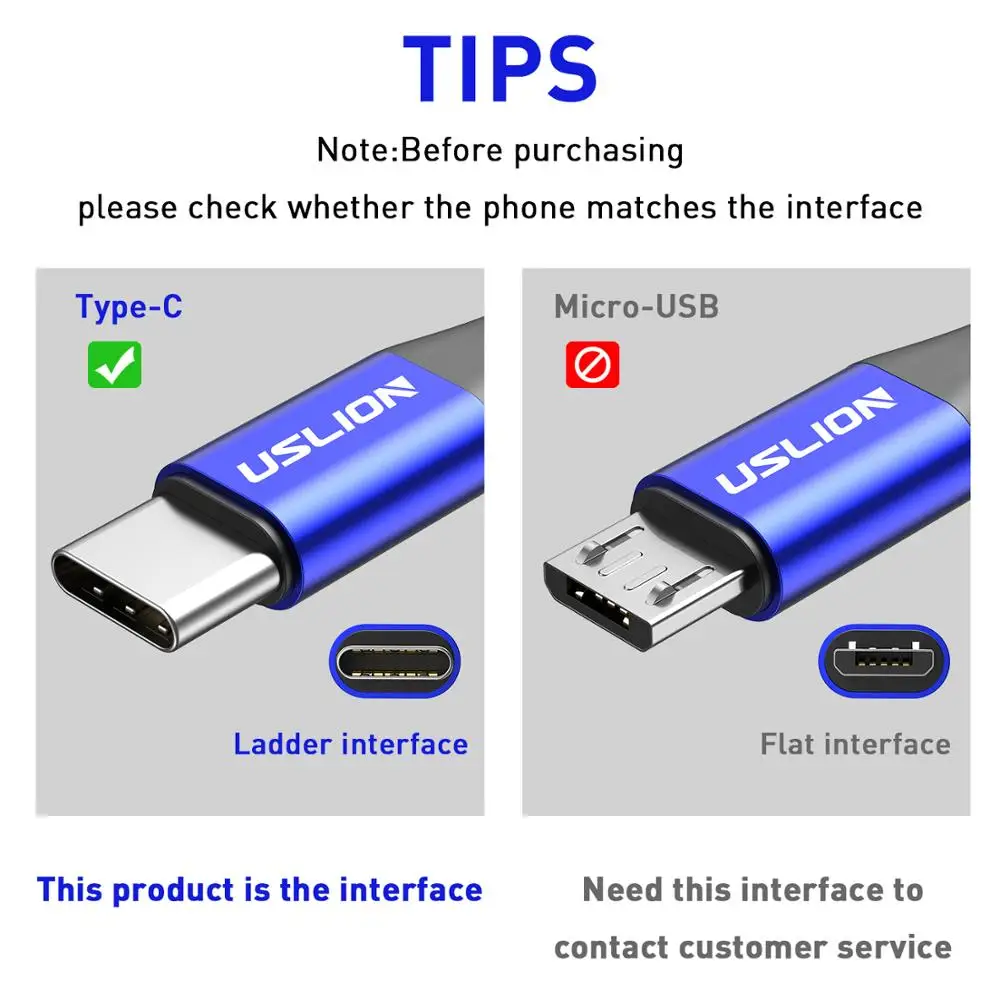 
USLION 3A Fast Charging Cable for Huawei Data Cable for Type C Mobile Phone USB Cable for Samsung 