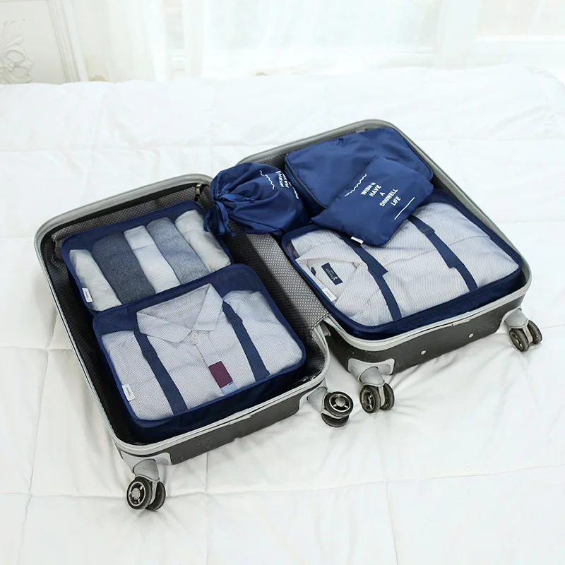 Hot sale travel organizer packing cubes blue lugagge packing cubes 6 bag organiser sets