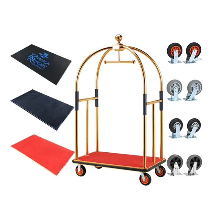 Hotel Crown Luggage Cart Birdcage Hardware Hotel hand carts platform Trolleys Commercial Furniture camping pull hand truck