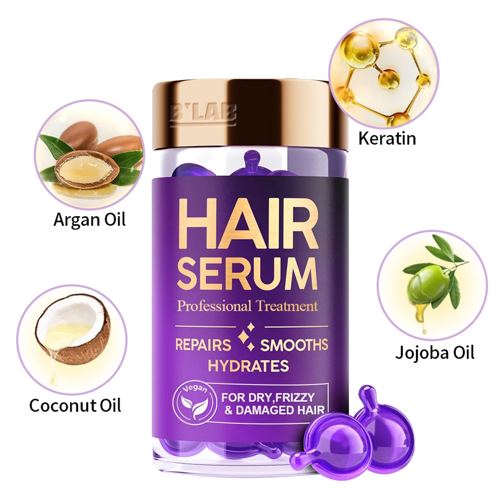 Keratina Hair Treatment Hair Oil Serum Capsules OEM Vitamin C B5 Scalp Serum With Moroccan Macadamia Avocado Oil for Hair Smooth