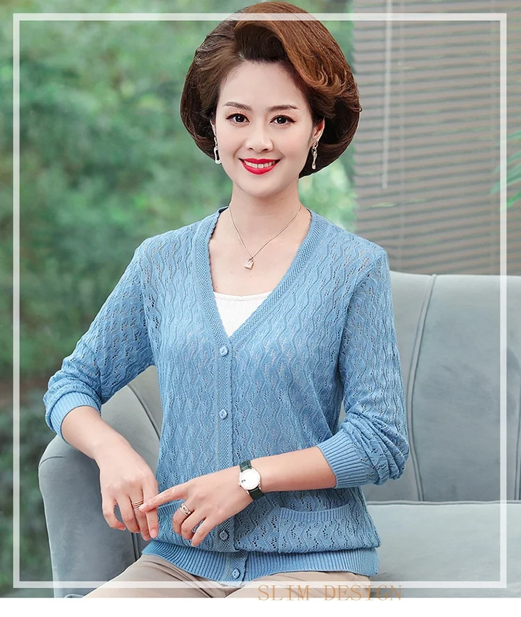 High quality sunscreen knitted cardigan female summer middle-aged woman spring and autumn shawl short thin coat