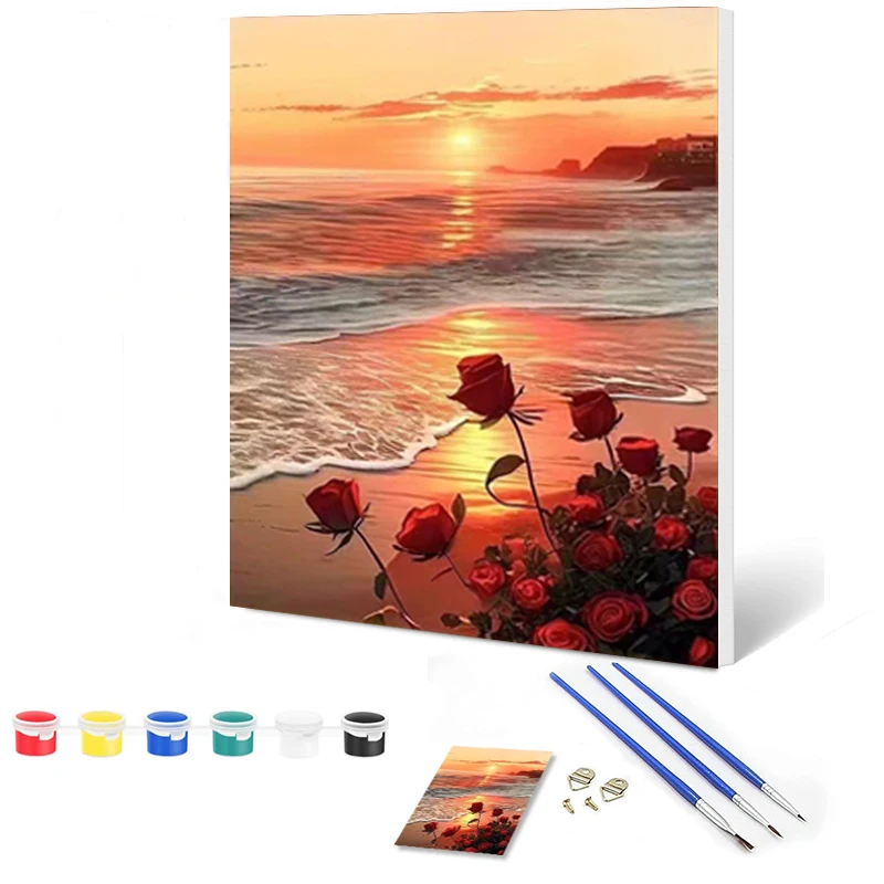 Flower DIY Hand Painted Acrylic Oil Numbers Painting Stretched Canvas frame for painting art