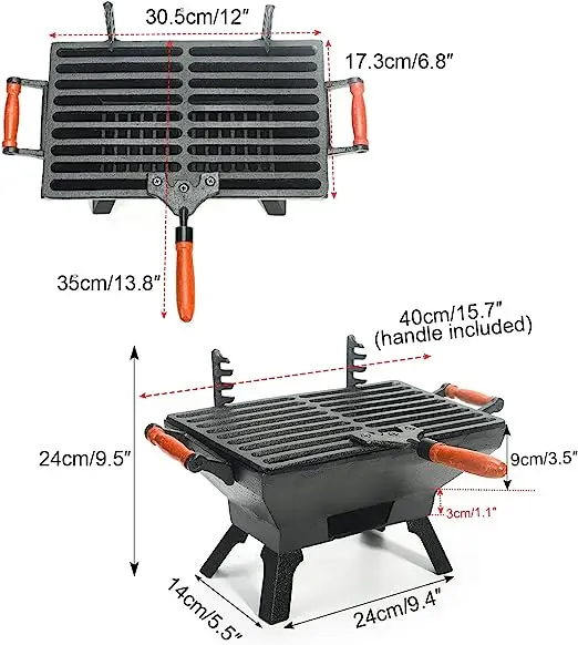 BBQ Indoor Outdoor Portable Steak Chicken Meat Camping Picnic Party BBQ Smoker Small Rectangle Cast Iron Charcoal BBQ Grill