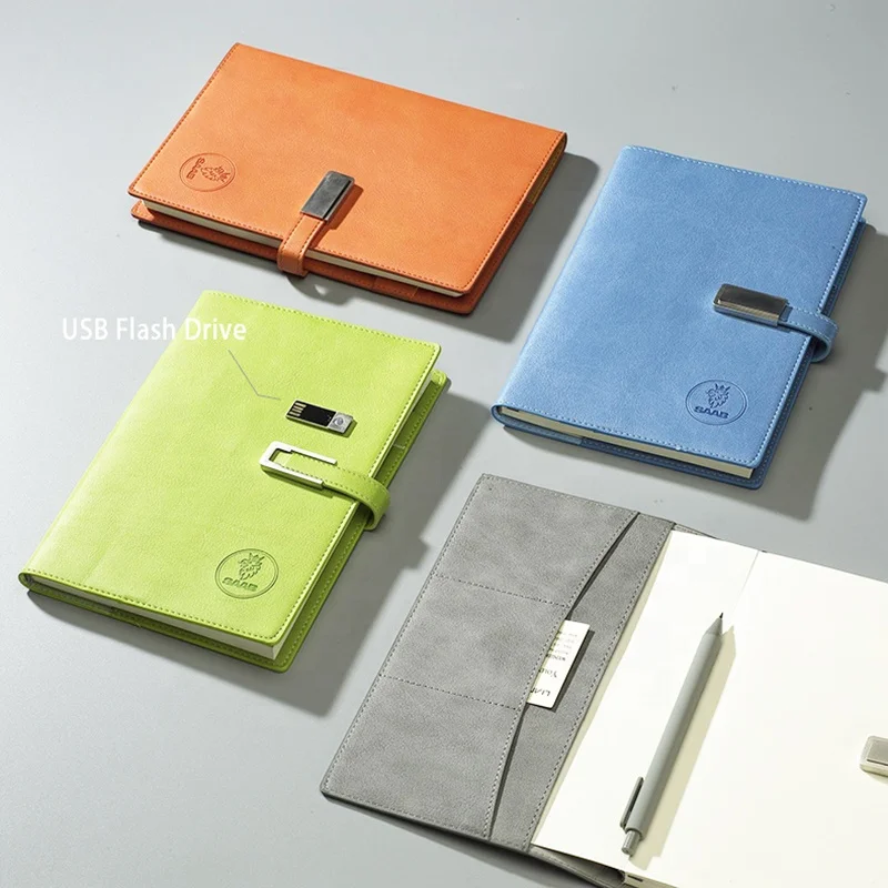 
Gifts built-in pen set planner a5 6 ring smart adapter usb memory charging pu leather designs diary power bank notebook binder 