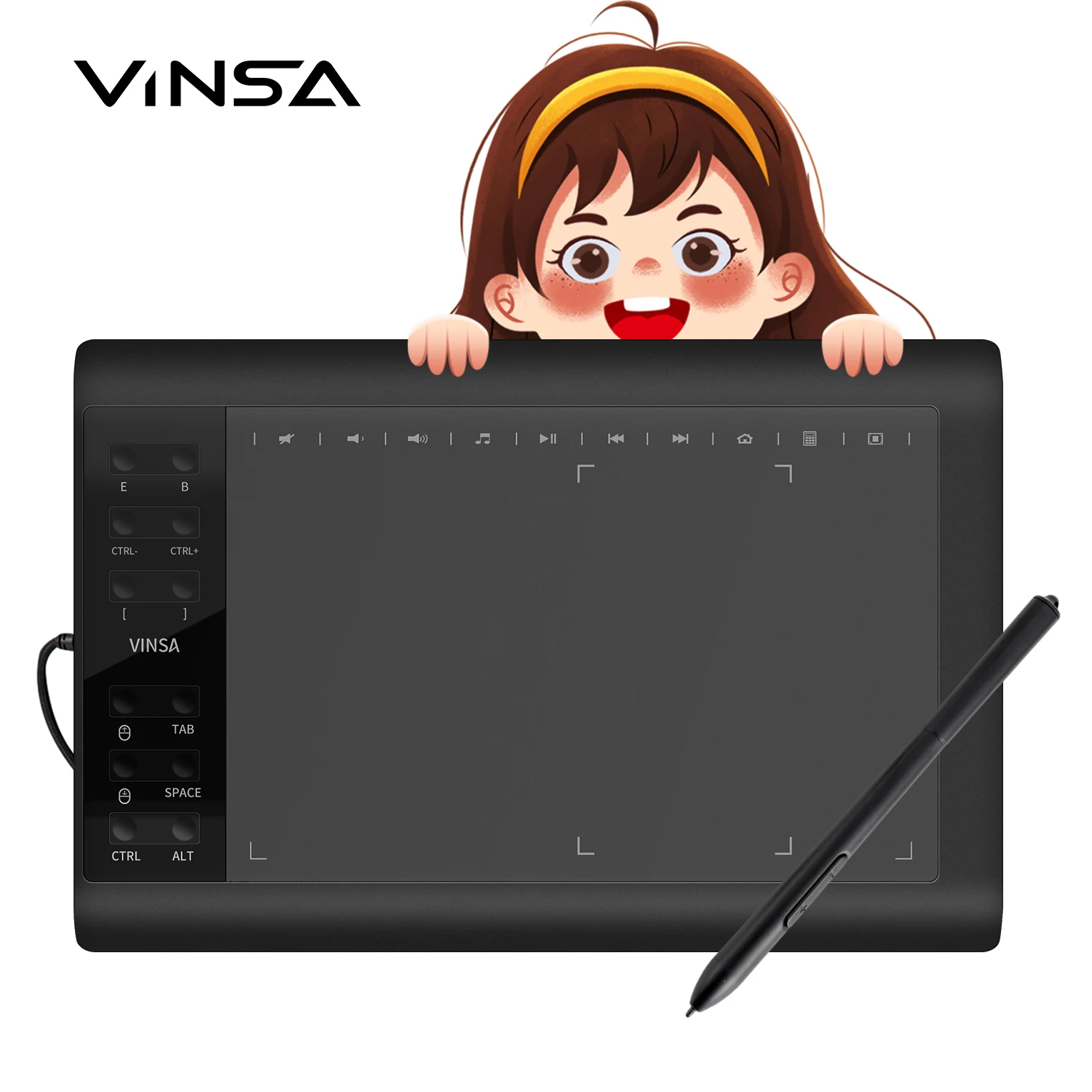VINSA Professional 8192 Levels Electronic Battery Free Digital Pen Drawing Graphic Tablet
