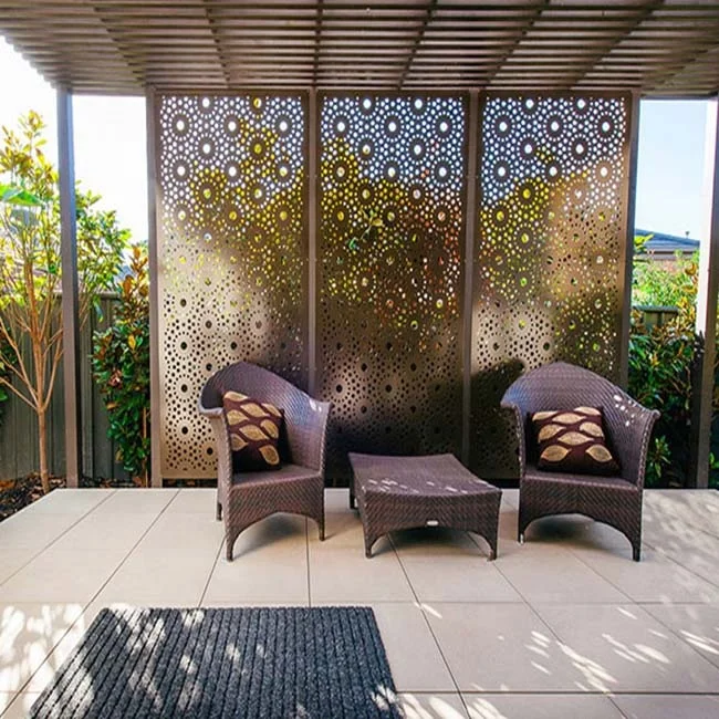 3D Model 8ft Wooden Balcony Privacy Fence Cut-Out Metal Screen with Powder Coated Aluminum Easy Assembly for Garden Gate