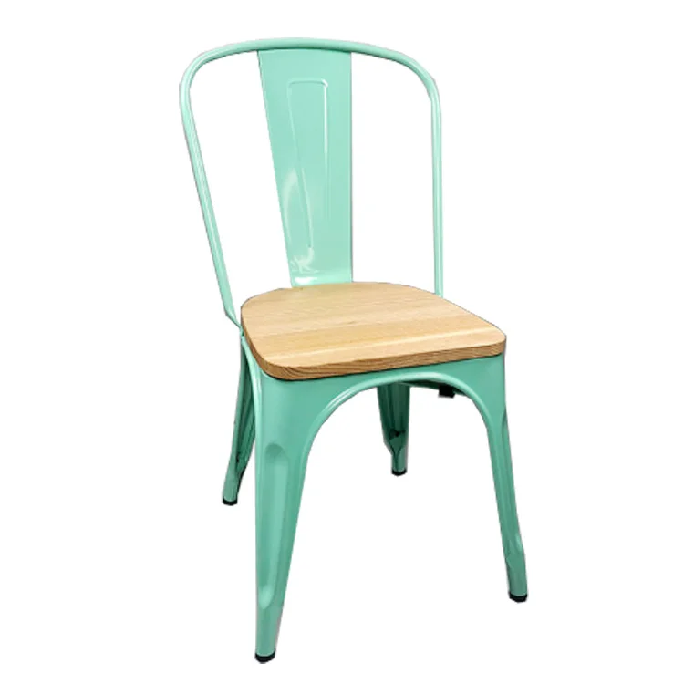 Iron dining chair Coffee restaurant minimalist creative chair European retro modern industrial style metal belt wooden chair