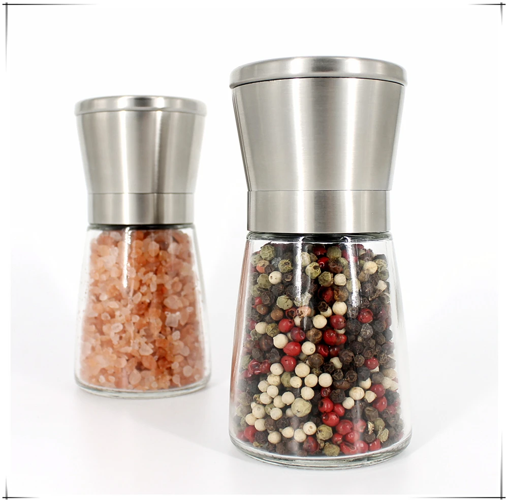 Hot Sale Ceramic Manual Pepper & Salt Grinder Set Glass & Metal for Home Use