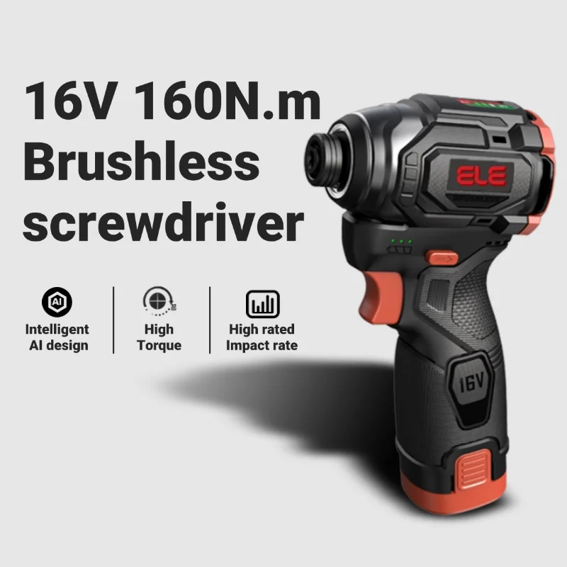 ELE Newest 16V 160N.m Cordless Impact Driver Lithium Battery 3 AI mode Brushless Screwdriver