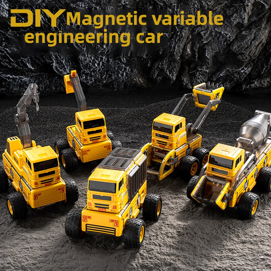 Magnetic Deformation Construction Truck Magnetic Tiles Engineering Toy for Kids Magnetic DIY Assembly Toy
