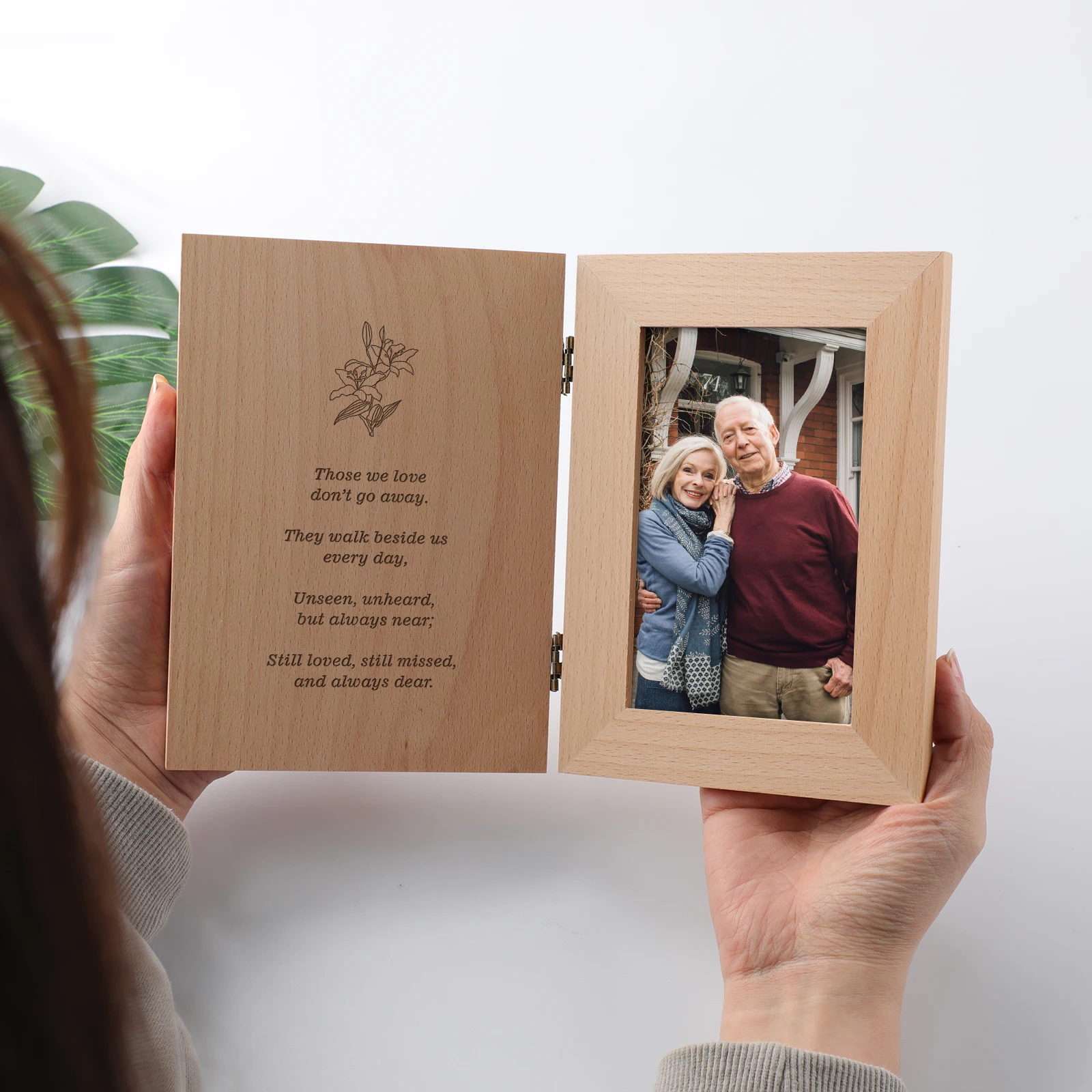 Memory Condolence Sympathy Gift Personalized Double Hinged wood photo Frame