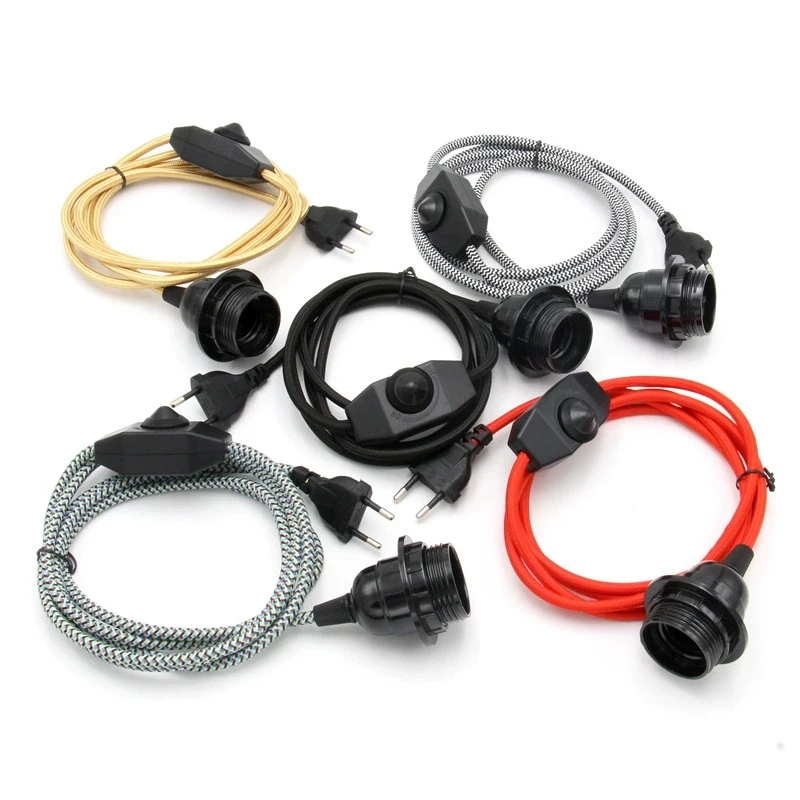 High-Quality VDE Compliant 2-Pin Plug, Dual Conductor Flat Cord Set and 303 Switch for E26/E27 Edison Vintage Lamp DIY Lighting